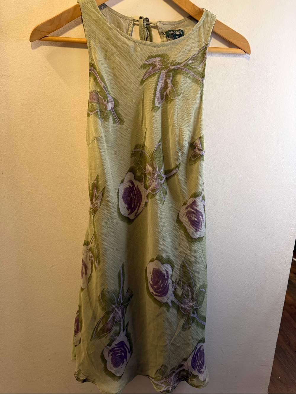 Wild fable- Y2K vibe Green Floral Slip Dress with Purple Roses